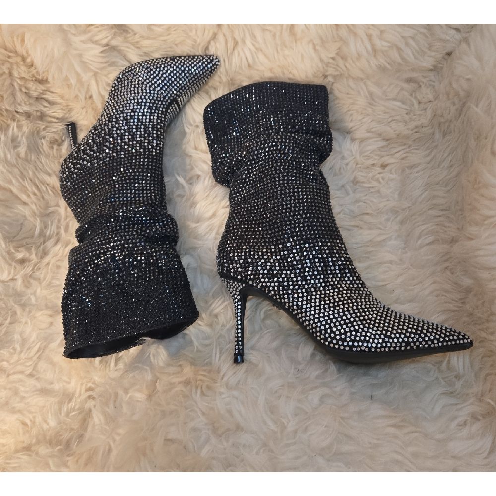 Thalia Sodi Black Rhinestone Heeled Boots-GORGOUS! - Picture 4 of 9
